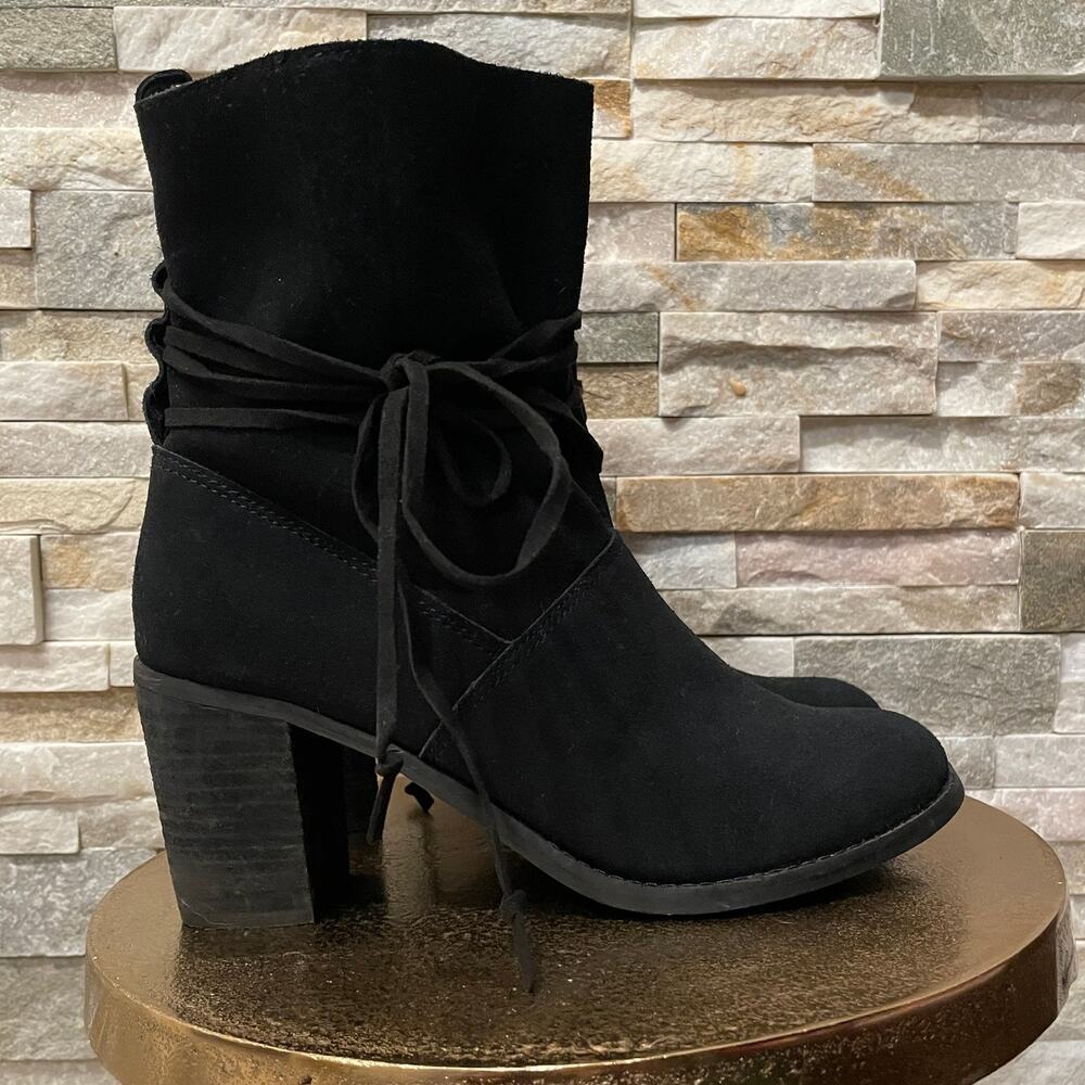TOMS Mila Black Suede Ankle Boots | Lace Wrap, Block Heel, Size 8 - Picture 9 of 9